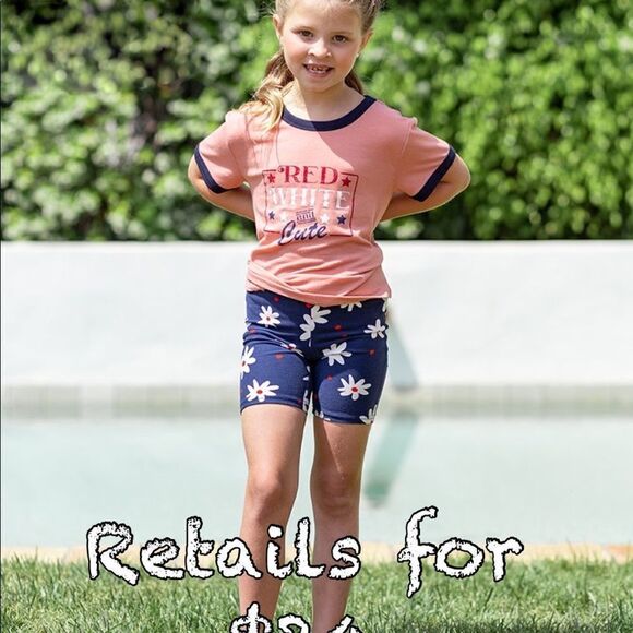 LuLaRoe Size 12 Kids Biker Shorts • Americana • Blue w/Red & White Stars • NWT - Picture 10 of 11